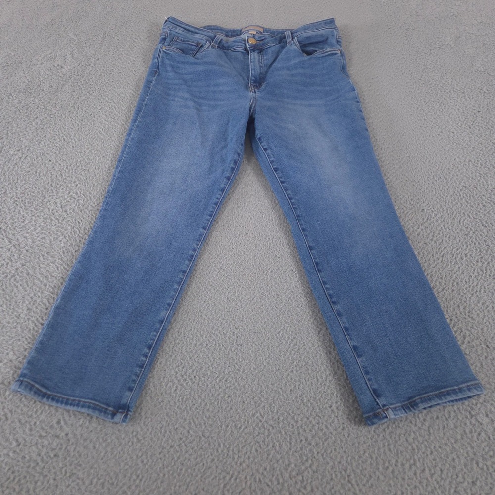 Kut from the Kloth Jeans Women 14 Blue Catherine Crop Straight Leg Cotton Tencel